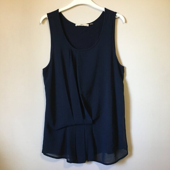 Dex Dark Navy Blue Chiffon Super Pleat Art Deco Two Layer Tank - Picture 1 of 13